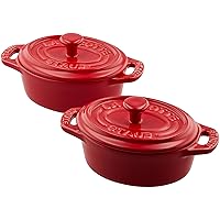 staub Ceramic Cocotte Oval 40511-869 Ceramic Oval Mini Cocotte Pair, Cherry 4.3 inches (11 cm), Set of 2, Heat Resistant, Storage Container, Microwave Safe