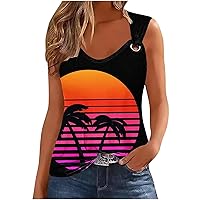 Beach Tank Tops for Women Sexy V Neck O Ring T-Shirt Summer Palm Tree Graphic Tees Hawaiian Vacation Sleeveless Tops