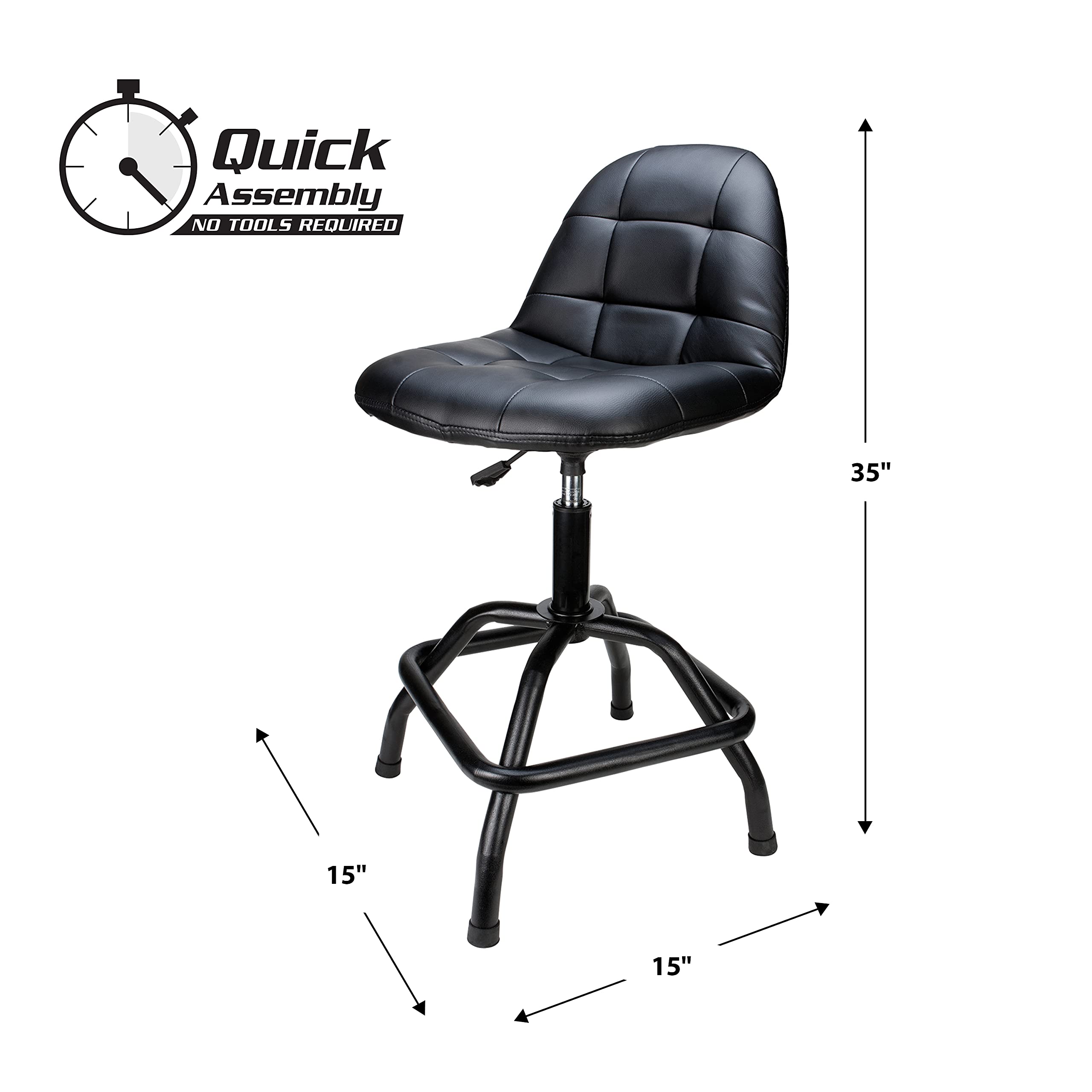 Performance Tool W85031 Pneumatic High Back Adjustable Swivel Bar Stool with Back Support for Home, Bar, and Shop, Black, 26-32 inches High