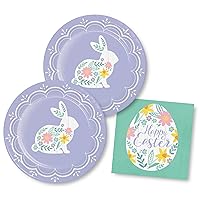 Creative Converting Easter Paper Plates and Napkins, Floral Bunny Party Supplies, 16 Guests