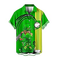 Men's St Patricks Day Shirt Funny Green Clover Saint Pattys Day Shirts Short Sleeve Button Down Shirt
