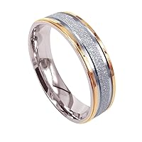 Men Wedding Band Titanium Ring Dome Anniversary Ring Two Tone Gold and Silver 6mm Size 3.5-16.5