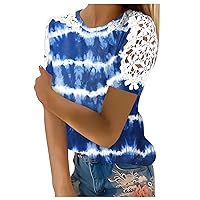 Womens Lace Short Sleeve T-Shirt Tops Trendy Fashion Tops Lace Short Sleeve Business Tee Shirts Blouses Summer 2024