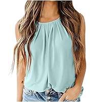 Womens Tank Tops Summer Casual Crew Neck Sleeveless Top Plain Solid Color Loose Fit Basic Tunic Shirts