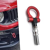 Pack-1 Car Front Bumper Tow Hook, Alloy Anti-Rust Foldable Portable Tow Ring, Screw-in Tight Thread to Avoid Falling Off Ring Pull Accessories, Universal for Most European Cars Trucks (Red)