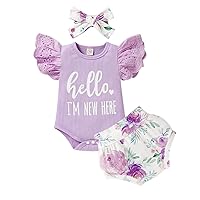 Baby Girl Clothes, Newborn Summer Lace Ruffles Romper + Floral Shorts 3pcs Toddler Photoshoot 3pcs Outfits