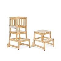 2-in-1 Funtastic Tower and Step Stool, Easy to Assemble, Multi-Purpose Stool with Non-Toxic Paint Finish, Made of Solid Pinewood, Natural