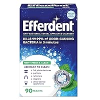 Efferdent Retainer Cleaning Tablets, Denture Cleanser Tablets for Dental Appliances, Fresh & Clean, Minty Fresh, 90 Tablets