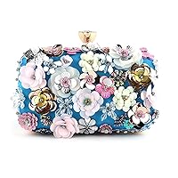 Women Rhinestone Evening Clutch,Shiny Handbag with Gold Chain Strap,Ladies Wallet Wedding Bridal Bag,Blue
