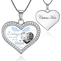 Personalized Heart Photo Necklace, Custom Engraved Text Pciture Necklaces, Memorial Heart-Shape Pendant Necklace for Women/Men