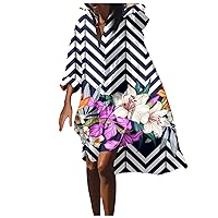 Beach Dresses for Women 2024 Vacation Casual Summer Dresses High Low V Neck Long Sleeve Loose Flowy Plus Size Dresses
