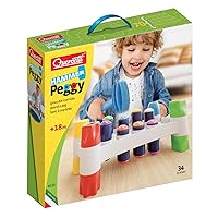 Quercetti Hammer Peggy Toy Pounding Bench for Toddlers - with 8 Colorful Pegs and Two Ways to Build and Play to Support Early Learning and Fine Motor Skills Development, for ages 18 months and up