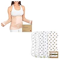 KeaBabies 3 in 1 Postpartum Belly Support Recovery Wrap and Organic Muslin Baby Burp Cloths Bundle - Pregnancy Belly Support Band (Classic Ivory, One Size) - Large Absorbent Muslin Burp Cloths (The Wi