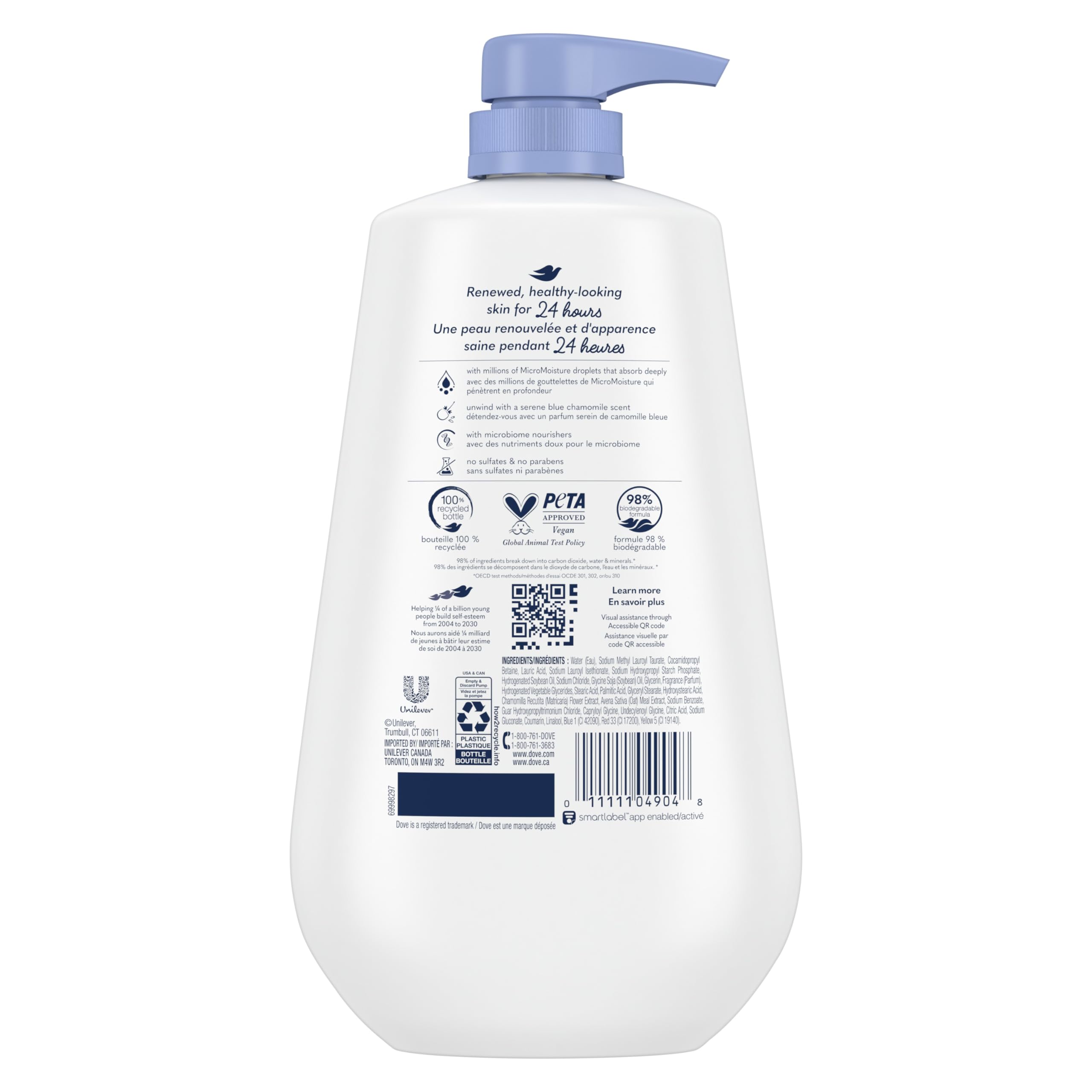 Dove Body Wash with Pump Anti-Stress Blue Chamomile & Oat Milk, 3 Count for Renewed, Healthy Looking Skin, Moisturizing Gentle Skin Cleanser with 24hr Renewing MicroMoisture, 30.6 oz