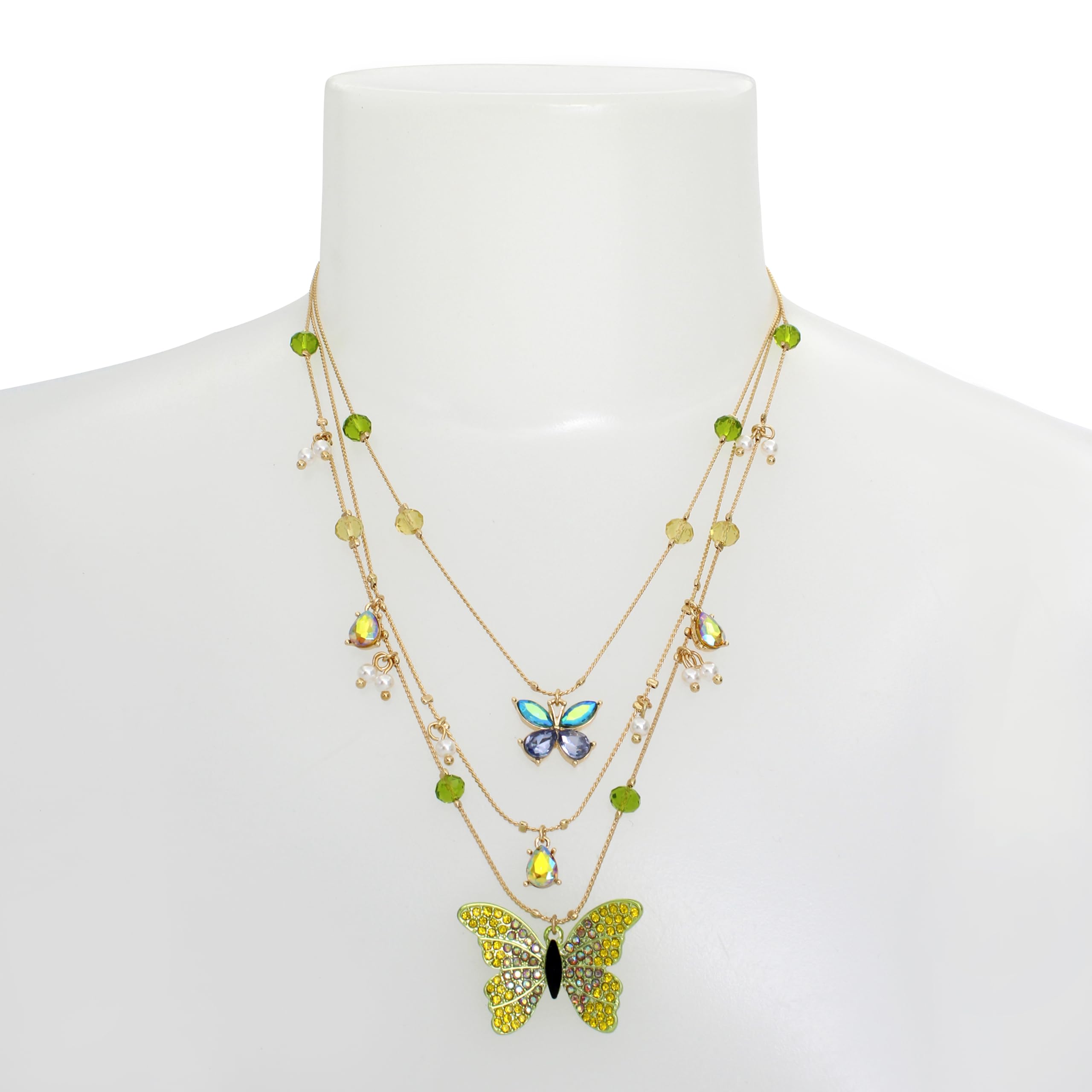 Betsey Johnson Womens Butterfly Layered Necklace