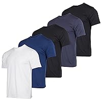 Real Essentials 5 Pack: Men’s Dry-Fit Moisture Wicking Active Athletic Performance Crew T-Shirt