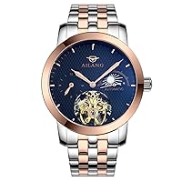 WhatsWatch Men's Automatic Titanium Stainless Steel Rose Gold Watch Sapphire Crystal Moon Phase Blue Dial -319