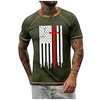 Mens Shirts,Shirts for Men Graphic Tees Vintage Shirts Big and Tall Distressed American Flag Print T-Shirt Summer