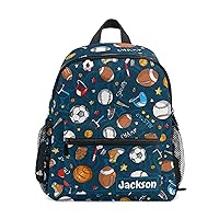 Custom Sports Football Basketball Kid's Backpack Personalized Backpack with Name/Text Preschool Backpack for Boys Customizable Toddler Backpack for Girls with Chest Strap