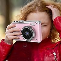 4K Digital Camera, Autofocus Digital Point and Shoot Camera with 8X Zoom Anti Shake, Portable Mini Vlogging Camera Gifts for Kids Teens Adult Beginner Todays Daily Deals (Pink)