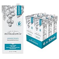 milkadamia Macadamia Milk - Unsweetened - 32 Fl Oz (Pack of 6) - Lactose Free Milk, Vegan Shelf Stable Milk, Plant Based Non Dairy Milk, Organic Dairy Free Macadamia Nut Milk