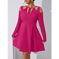 Plus Women's Dress Plus Cut Out Cold Shoulder Dress (Color : Pink, Size : XX-Large)