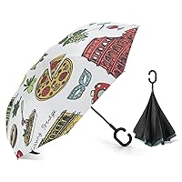 Wonderful Italy Inverted Umbrellas Automatic Open Windproof & Rainproof Car Umbrella Double Layer C-Shape Handle Free