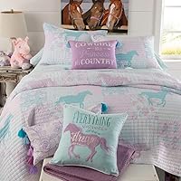 Cowgirl Princess Pony Patchwork (Bed in Bag) - 6 Piece -Twin Quilt (66x86in) - 1 Standard Sham - 1 Bedskirt - 1 Flat Sheet - 1 Fitted Sheet - 1 Pillow Case - Purple Turquoise Pink