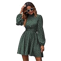 Women's Dress Dresses for Women All Over Print Shirred Waist Dress (Color : Dark Green, Size : Medium)