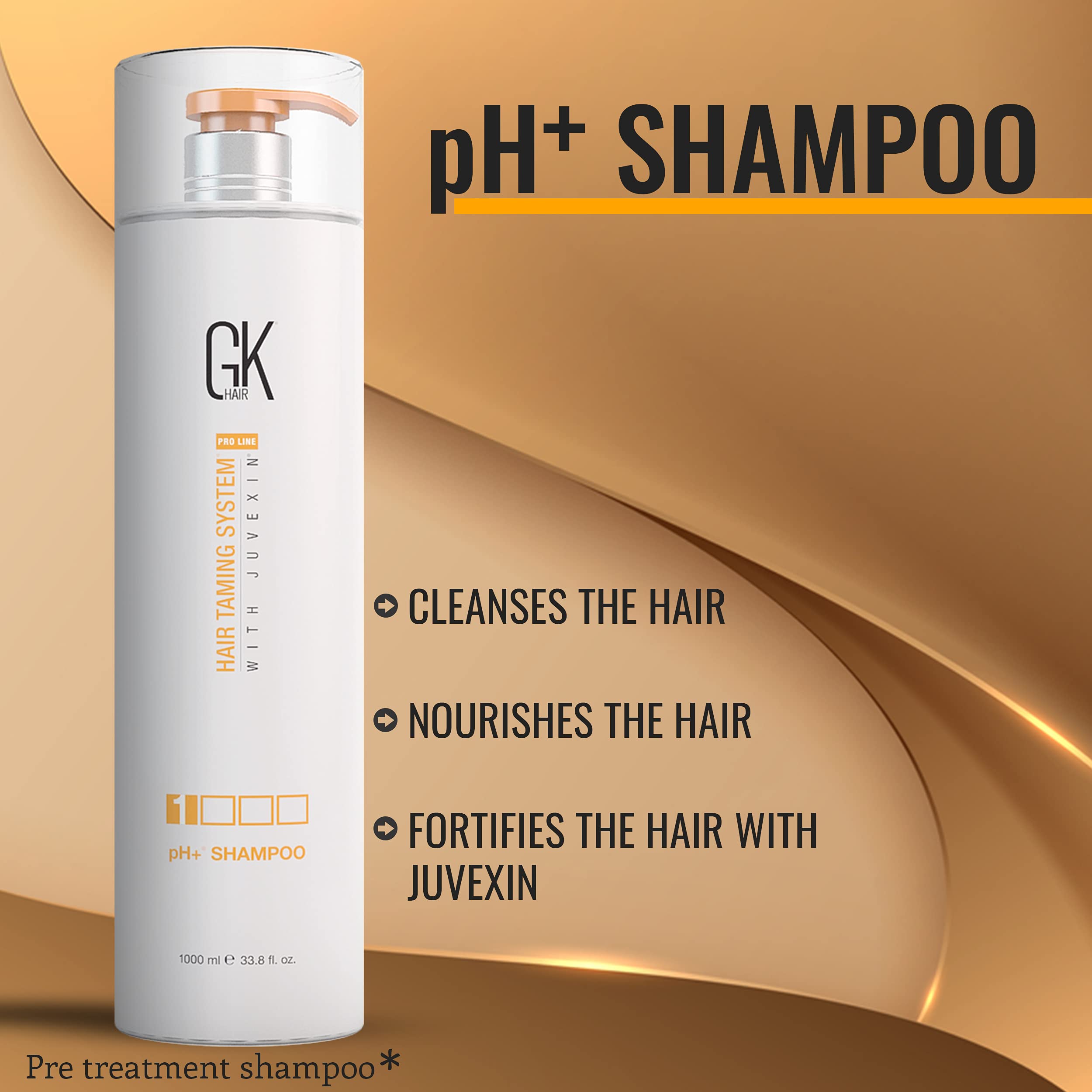 Global Keratin GK HAIR pH+ Pre-Treatment Clarifying Shampoo (33.8 Fl Oz/1000ml) For Preps Hair Deep Cleansing,Removes Impurities -With Aloe Vera, Vitamins & Natural Oils All Hair Types Men and Women