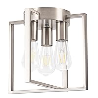 3-Light Flush Mount Light Fixture,Brushed Nickel Metal Frame Ceiling Light Fixture with Contemporary Geometric Metal Cage,for Living Room Kitchen Dining Room Bedrooms Foyer Hallways,