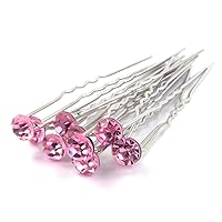 Pack of 12 Crystal Rhinestones Hair Pins Bridal Accessory Bridemaid Party Flower Girl (Pink)