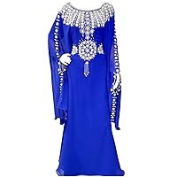 Blue and Silver Caftan Dress for Women with Beaded Work African Dress Moroccan Kaftan Abaya Dubai Dress