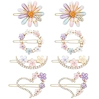 PAGOW 8PCS Cute Hair Clips for Women Girl Daisy Heart Moon Bobby Hairpins Glitter Crystal Flower Rhinestone Barrettes Handmade Metal Jewelry Wedding Prom Valentines Birthday Accessories