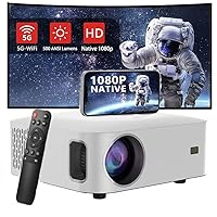 Projector with 5G WiFi and Bluetooth Portable Projector 1080P Supported 500ANSI, Bluetooth Movie Projector for Bedroom/Outdoor Compatible with TV Stick/HDMI/USB/iOS & Android
