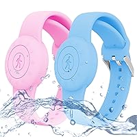 Kids Airtag Waterproof Bracelet Compatible with Apple AirTag(2 Pack),Soft Silicone Wristband Protective Case for Air Tag GPS Tracker Holder,Anti-Lost Adjustable Strap for Toddler Child(Blue&Pink)