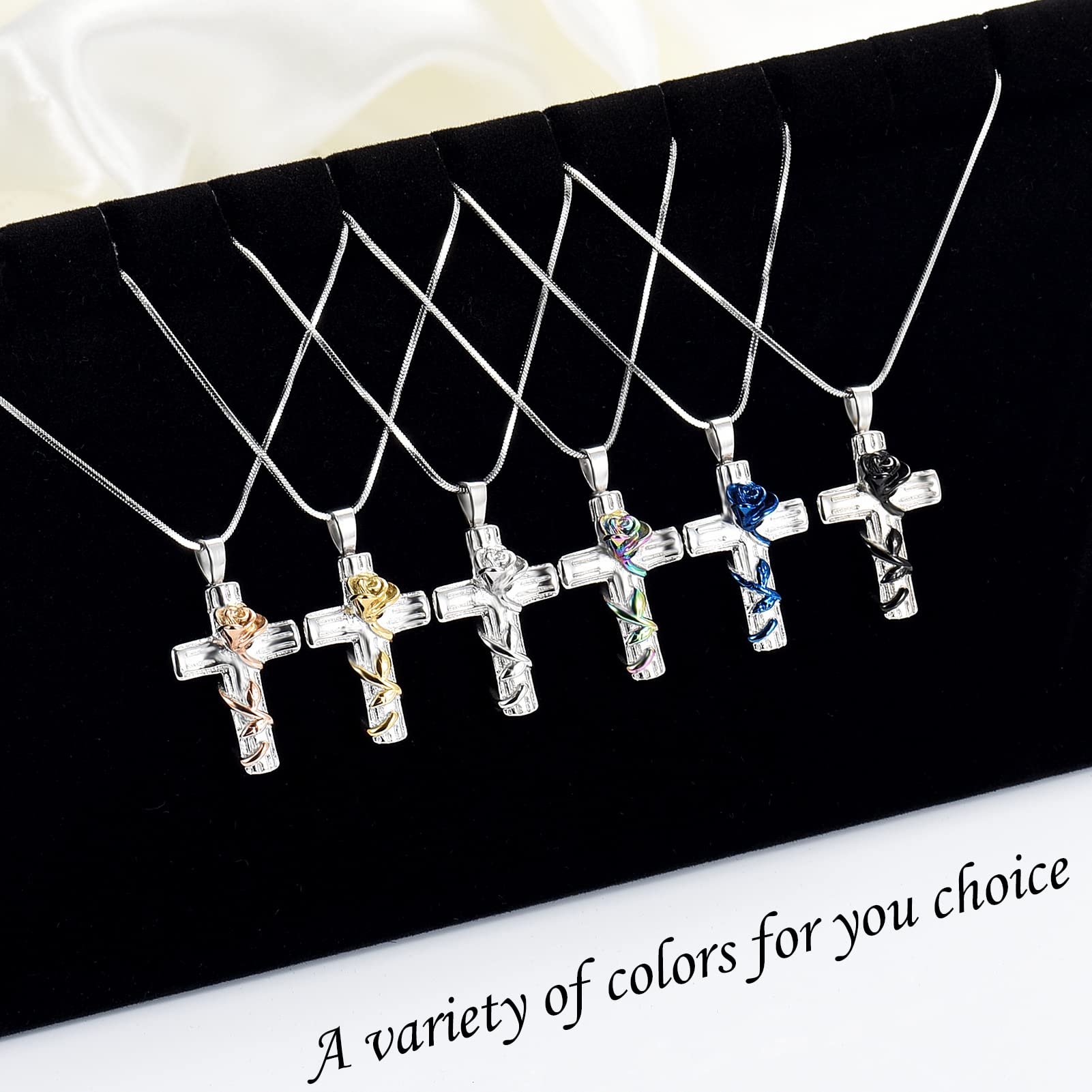 Urn Necklace for Ashes Rose Flower Cross Cremation Jewelry Pendant for Human/Pet Funeral Keepsake Memorial Necklace