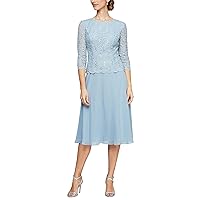 Alex Evenings Women's Tea Length Embroidered Bodice Mock Dress (Reg and Petite)