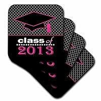 3dRose Janna Salak Designs Graduation Gifts - Stylish Class of 2013 Grad - Graduation Gift - Pink and Black - Set of 8 Ceramic Tile Coasters (CST_77630_4)
