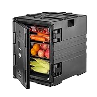 VEVOR Insulated Food Pan Carrier, 82 Qt Hot Box for Catering, LLDPE Food Box Carrier w/Double Buckles, Front Loading Food Warmer w/Handles, Stackable End Loader for Restaurant, Canteen, etc. Black