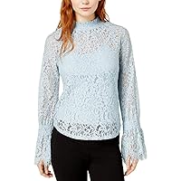 Womens Lace Baby Doll Blouse, Blue, Large