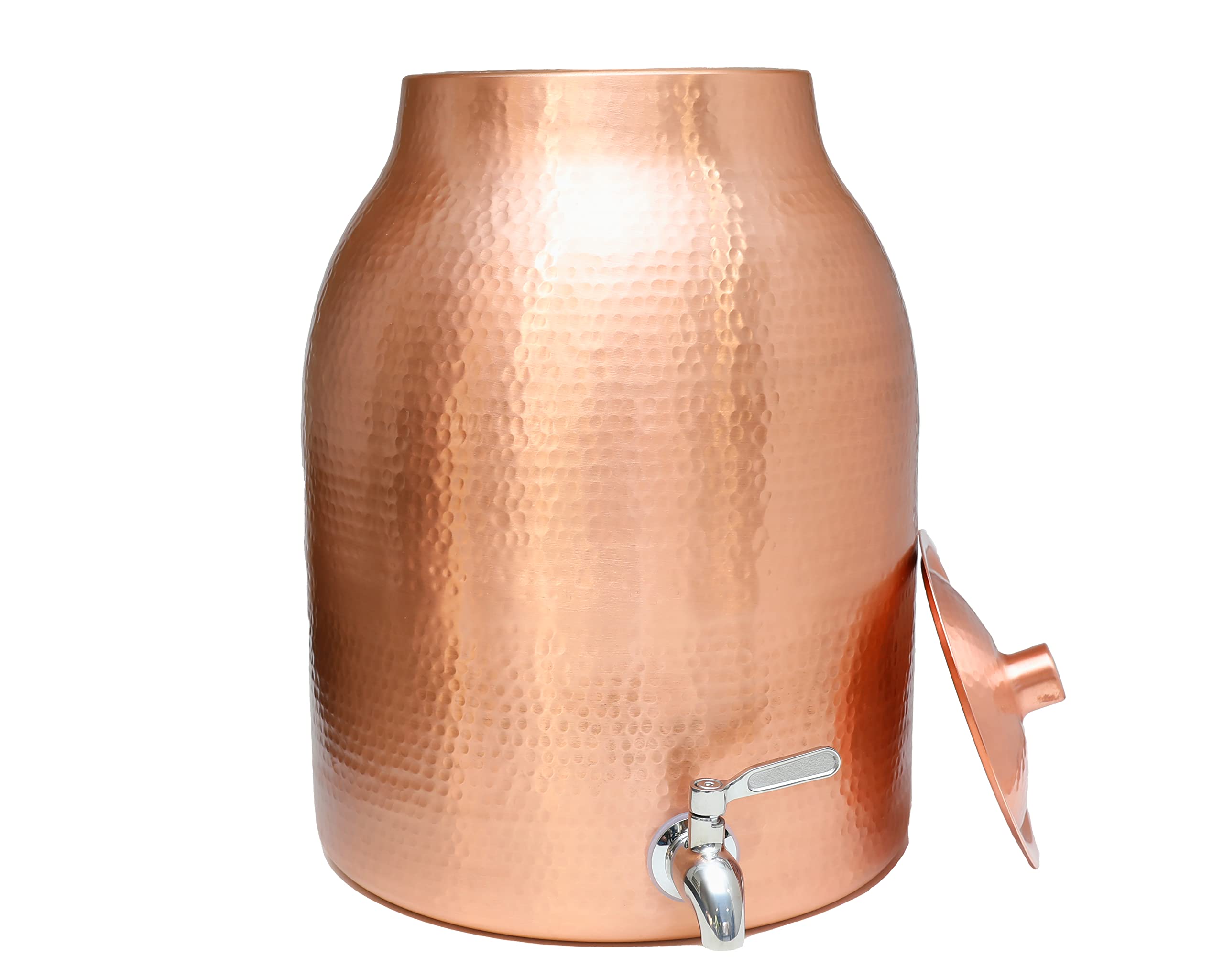 Pure Copper Water Dispenser with Lid by Copper Mules | XL Capacity Holds 3.5gal or 16liters | RAW Copper Interior for Ayruvedic Health | Includes No-leak Stainless Steel Spigot