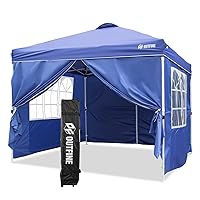 OUTFINE Patio Canopy 10'x10' Pop Up Commercial Instant Gazebo Tent, Outdoor Party Canopies with 4 Removable Sidewalls, Stakes x8, Ropes x4 (Blue, 10 * 10FT)