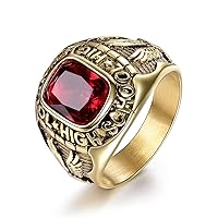 Retro Eagle Stainless Steel Rings for Men High School Red Crystal Gold Tone Jewelry Size 8-15