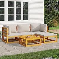5 Piece Patio Lounge Set, Lawn Chairs Outdoor Bench Patio Sofa Outdoor Couch Apartments Outside Small Spaces Backyard with Light Gray Cushions Solid Wood