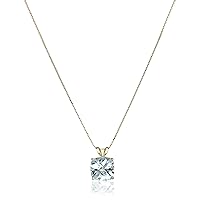 Amazon Essentials 14k Yellow Gold Cushion Checkerboard Aquamarine Pendant Necklace (8mm) for womens (previously Amazon Collection)