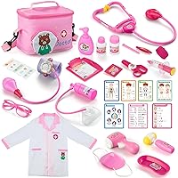 Doctor Kit for Kids, 31-Piece Kids Doctor Playset with Roleplay Costume & Carry Case, Toddler Pretend Play Doctor Set, Birthday Gift for 3 4 5 6 Year Old Girl