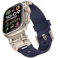KADES Strap for Apple Watch Ultra 2 49 mm, for Apple Watch Strap Series 9/8/SE2/7/6/SE/5/4/3/2/1 45 mm/44 mm/42 mm, Durable Metal Connecting Strap, Robust TPU Sports Replacement Strap, Titanium/Navy