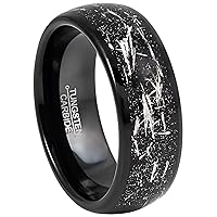 Dome Black Mens Tungsten Carbide Wedding Ring with Sparkly Imitated Meteorite Inlay - 2-tone Silver Flakes Style Inlay Tungsen Anniversary Band