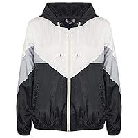 Windbreaker Black Waterproof Raincoat Jackets Contrast Panels Shower Resistant Lightweight Hooded Coat Girls Boys